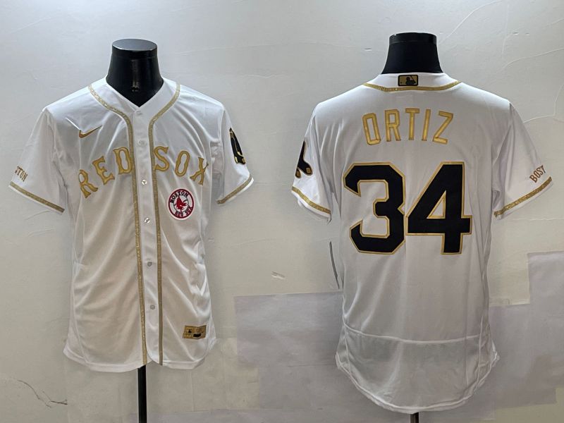 Men Boston Red Sox 34 Ortiz White Gold Elite 2025 Nike MLB Jersey style 5